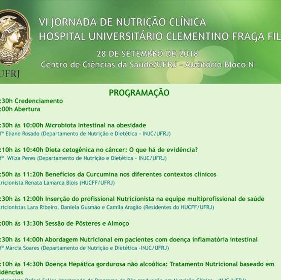Jornada de Nutrição Clínica 2018 do Serviço de Nutrição do Hospital Universitário Clementino Fraga Filho (HUCFF/UFRJ)